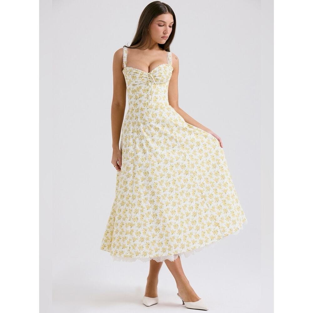 House of CB Rosalee White Vintage Floral Print Cotton Bustier Sundress XS - Picture 9 of 12